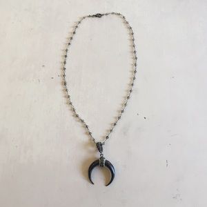 18"beaded chain with black crescent pendant