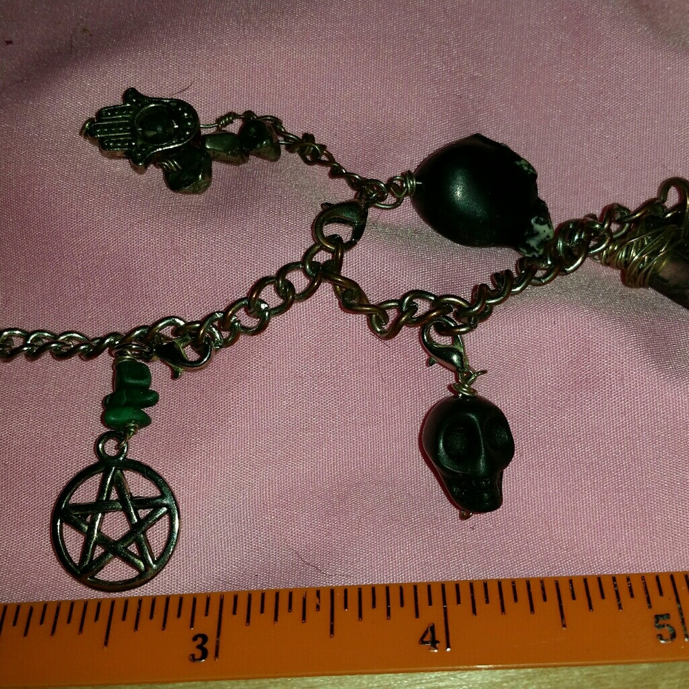 Pentigram Skull Crystal ankle bracelet