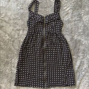 Black patterned zip-front dress with pockets