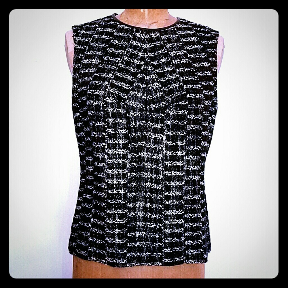 Women's Coach Wool Boucle Vest with Leather Trim