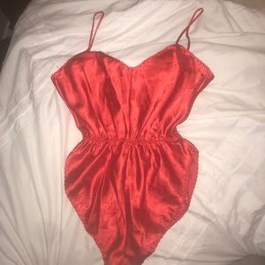 Red silk romper