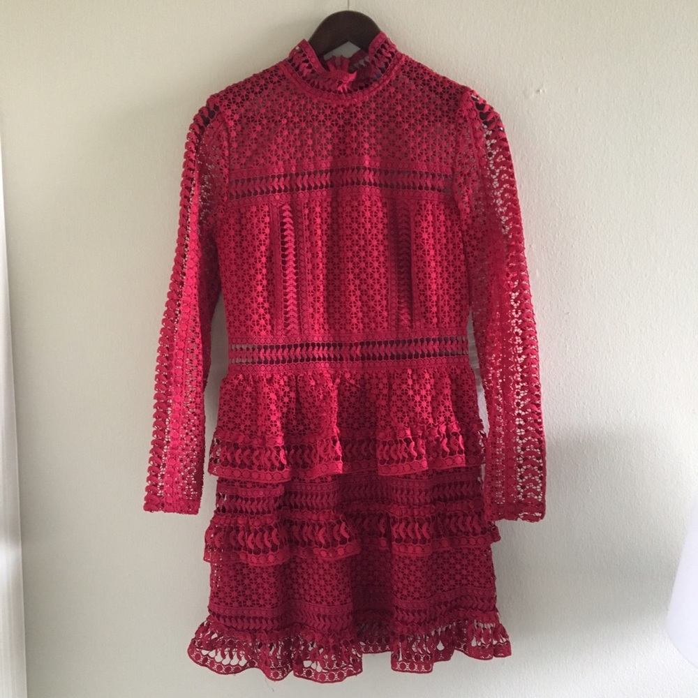 Aqua red lace ruffle dress