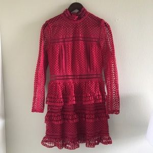 Aqua red lace ruffle dress