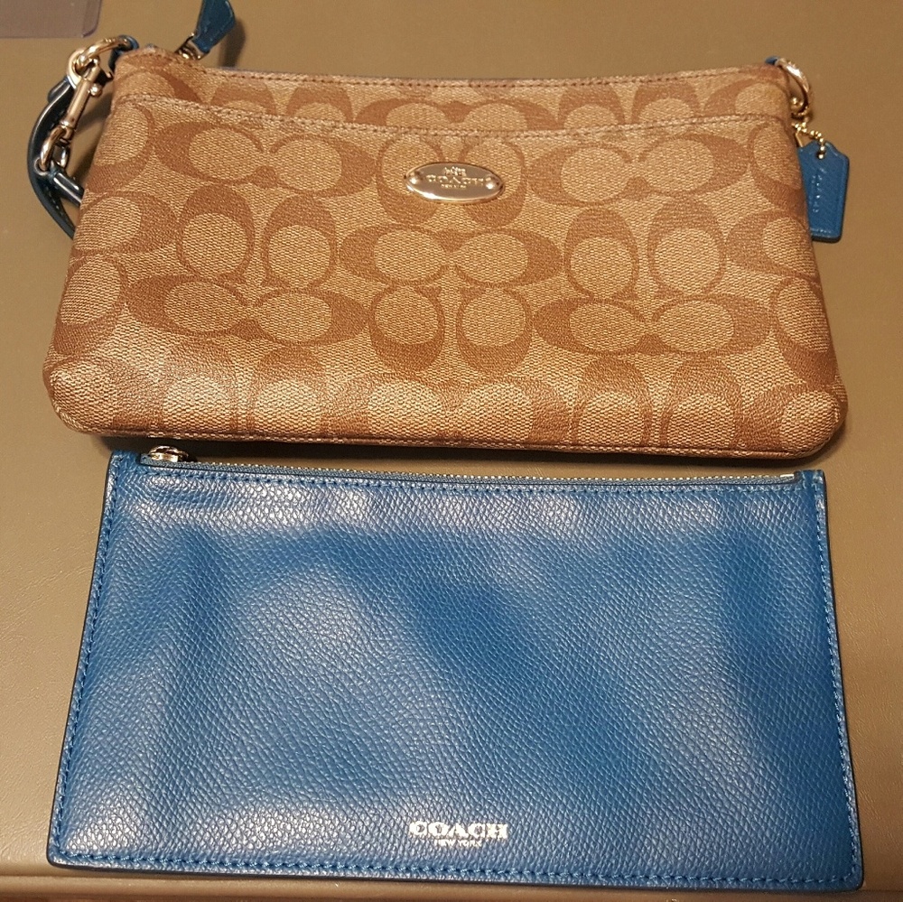 Coach Teal & Brown Wristlet Wallet