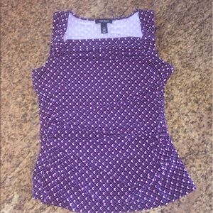 Ladies WHBM black and purple patterned top. Size M