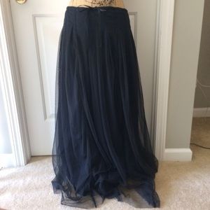 Free People Long Black Tulle-like Skirt-Tied Waist