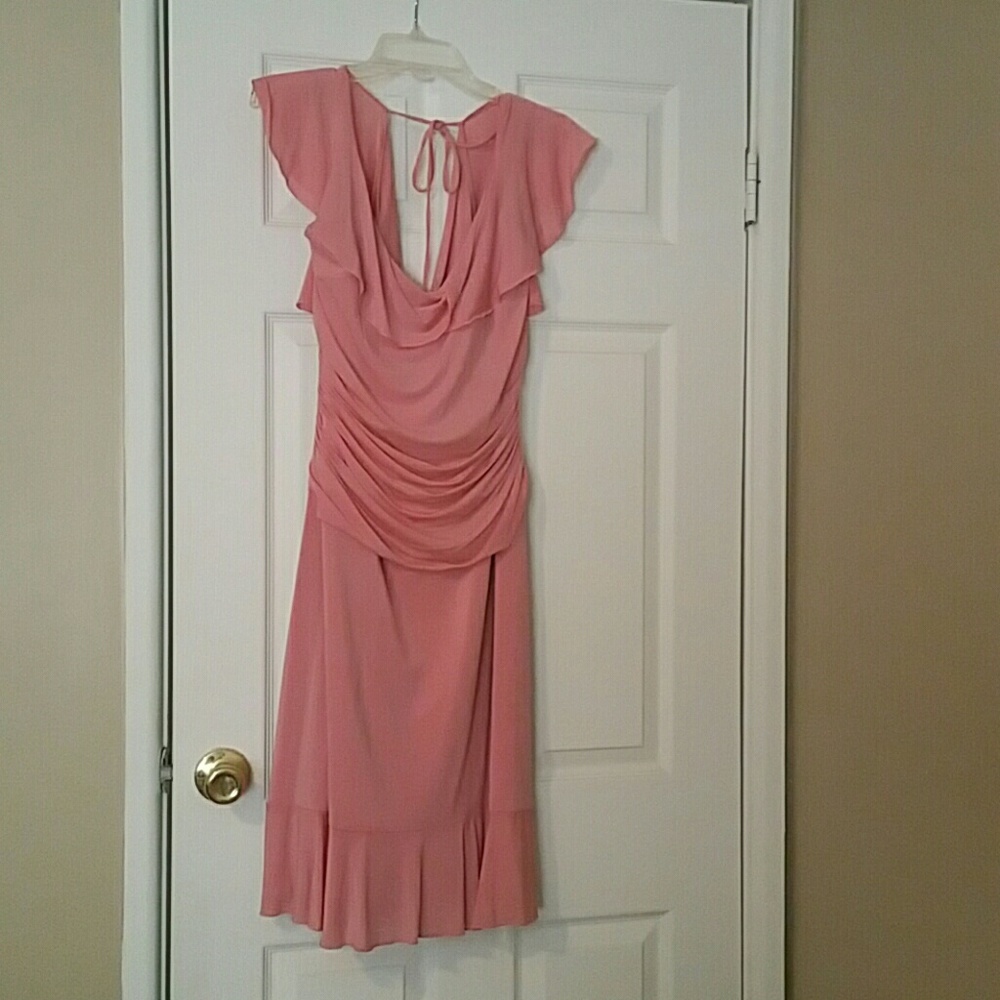 NWT BCBGMAXAZRIA Tearose Ruffle Drape Dress Large