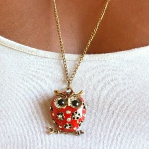 Owl Pendant Red Chain Necklace "New"