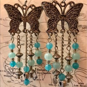 Silvertone Butterfly Dangle Earrings