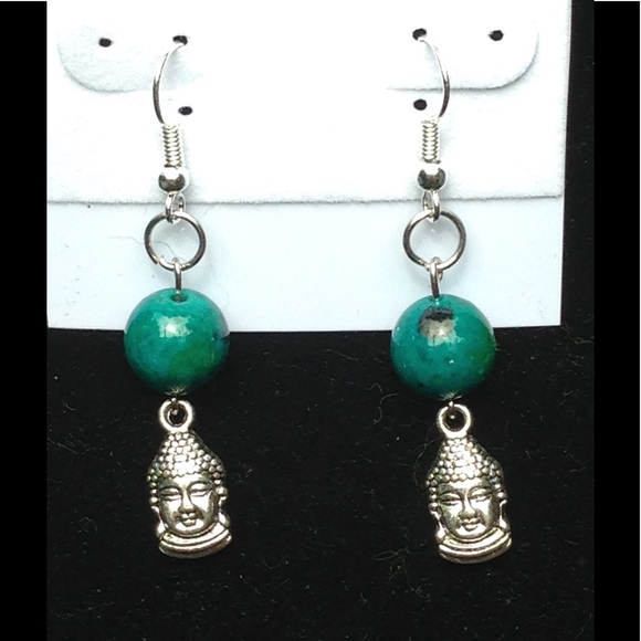 Green Chrysocolla Buddha Earrings - Picture 2 of 3