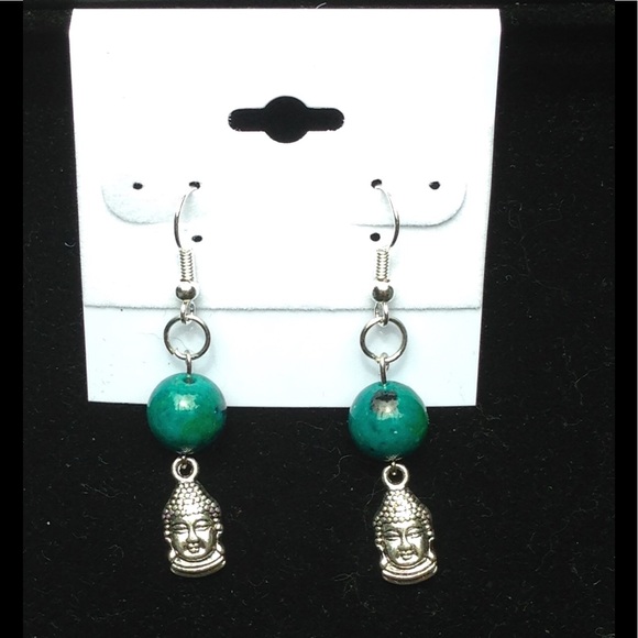 Green Chrysocolla Buddha Earrings - Picture 3 of 3