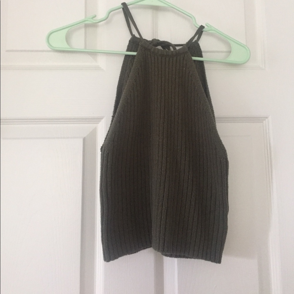 Green knit crop top