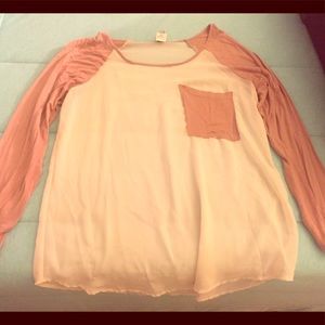 White/peach baseball tee/blouse