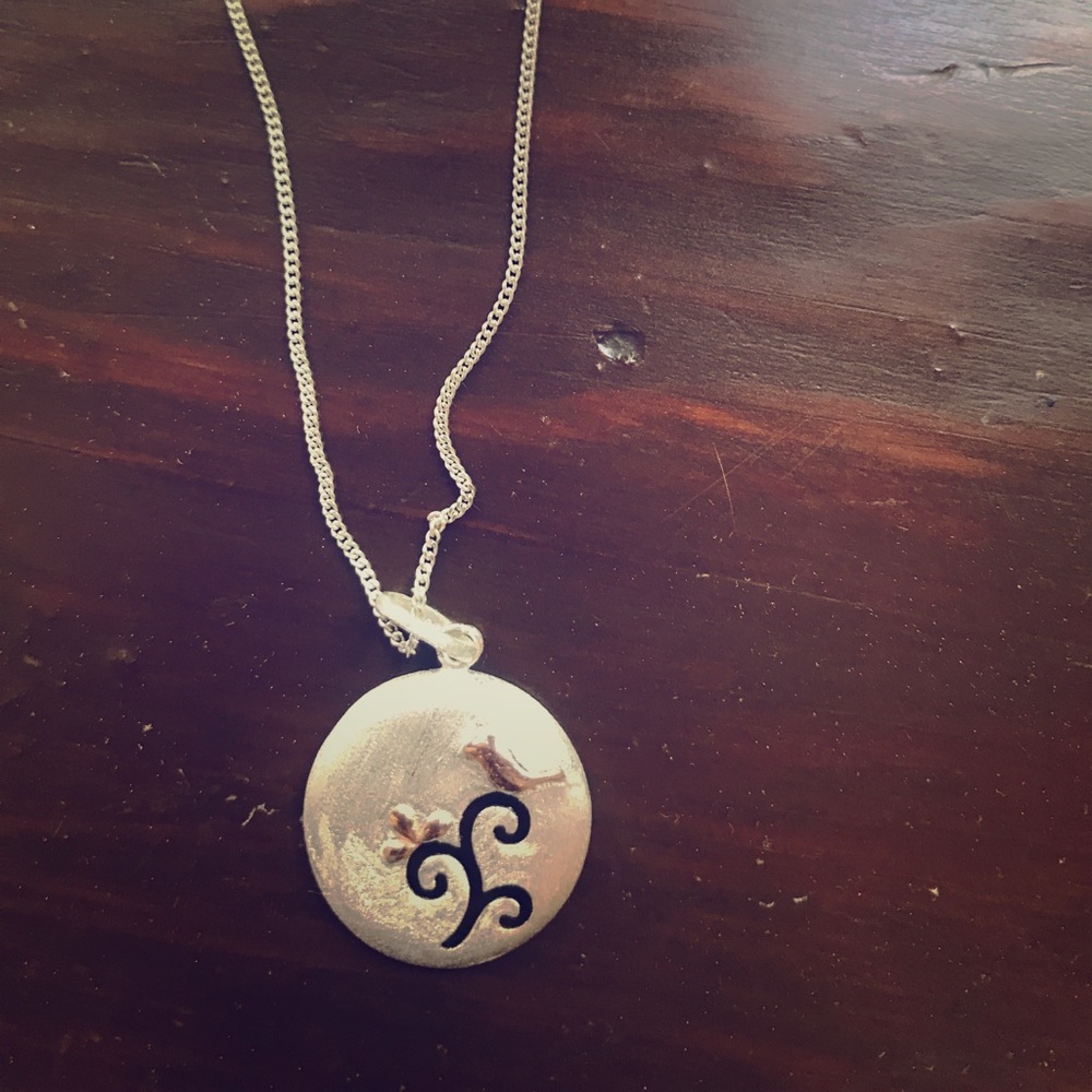 Bird and Flower Charm Necklace Sterling Silver