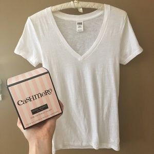 *BONUS* PINK White V-Neck Tee w/ VS Candle