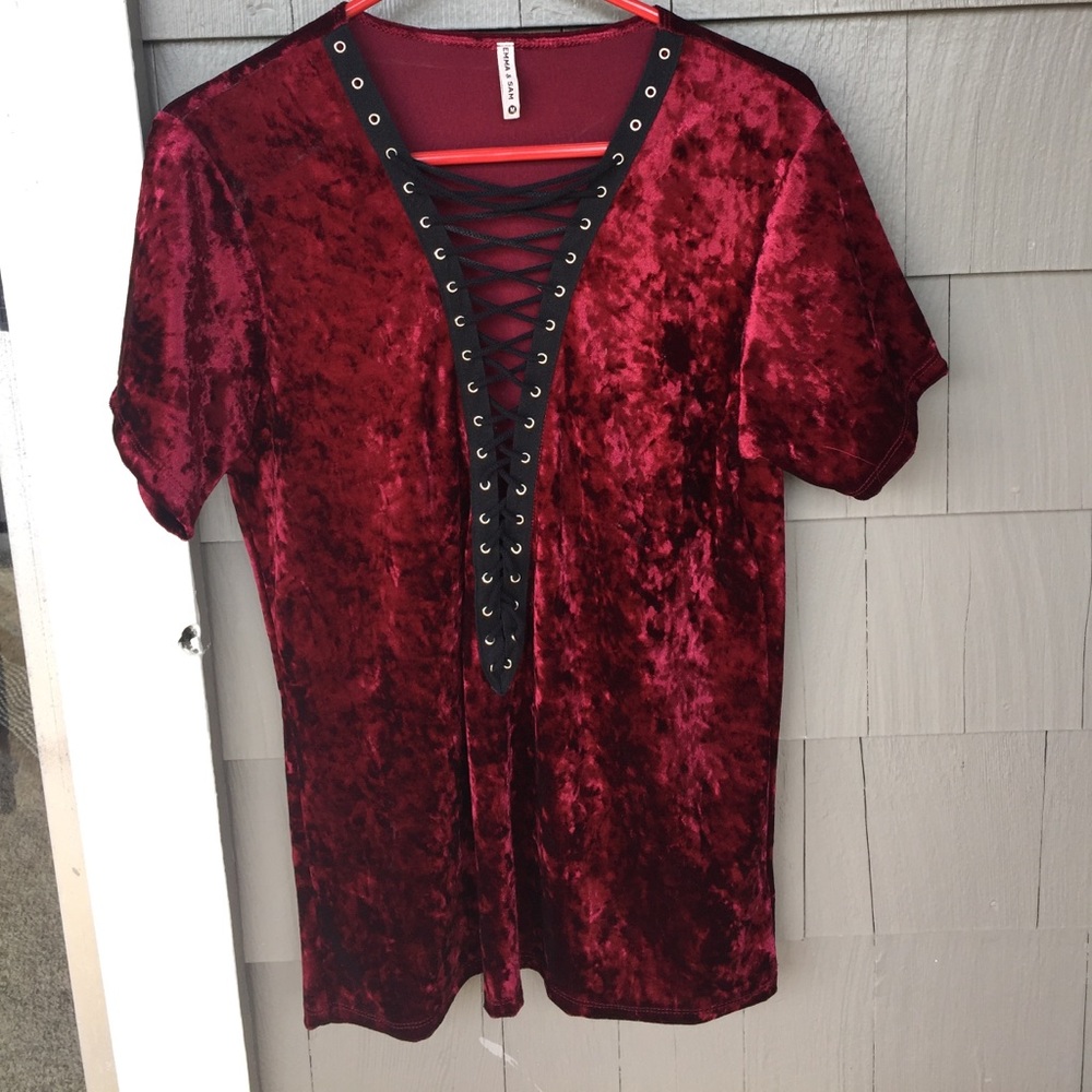 LF - Emma & Sam Velvet Lace Up Top