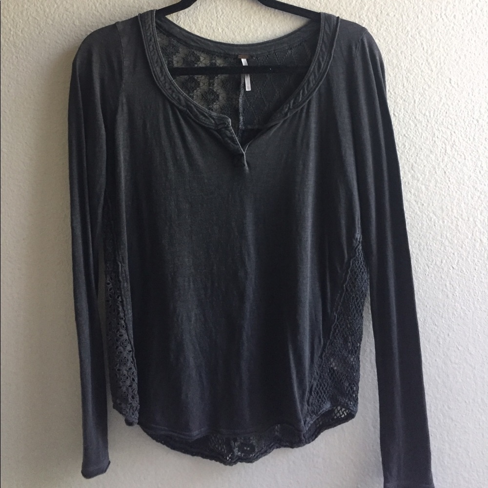 Free people acid gray long sleeve lace top