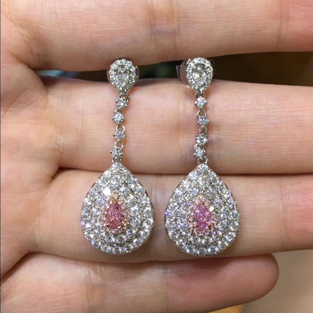 18K gold pink diamond earrings