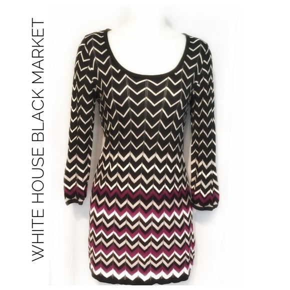 White House Black Market Dresses & Skirts - White House Black Market Knit Peek Black Dress LG
