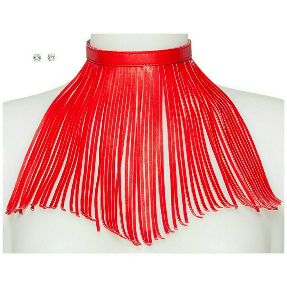 SOLD Red Fringe Choker Necklace Set
