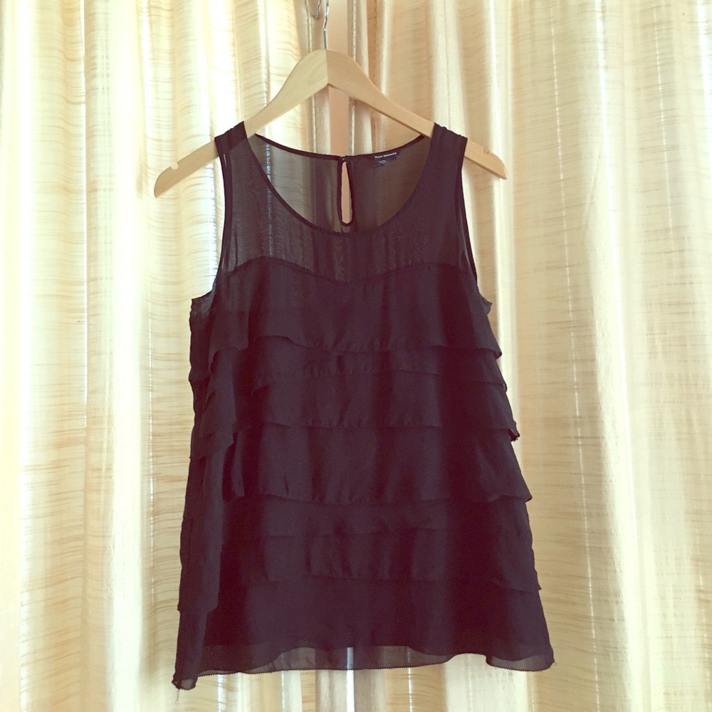 Club Monaco Black Ruffle Blouse