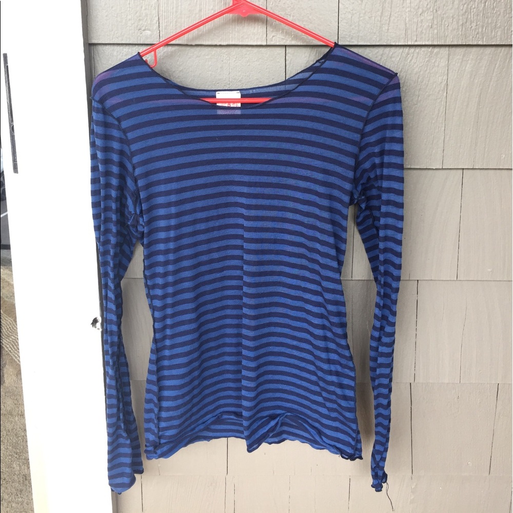Blue striped semi sheer long sleeve top