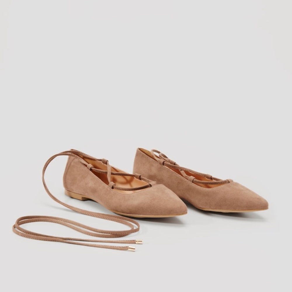 Faux Suede Lace Up Flats in Shore Grey