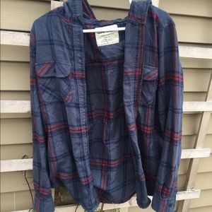 Blue red hooded flannel