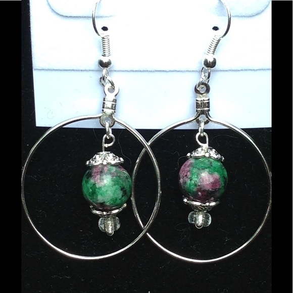 Ruby Zoisite Hoop Earrings - Picture 2 of 5