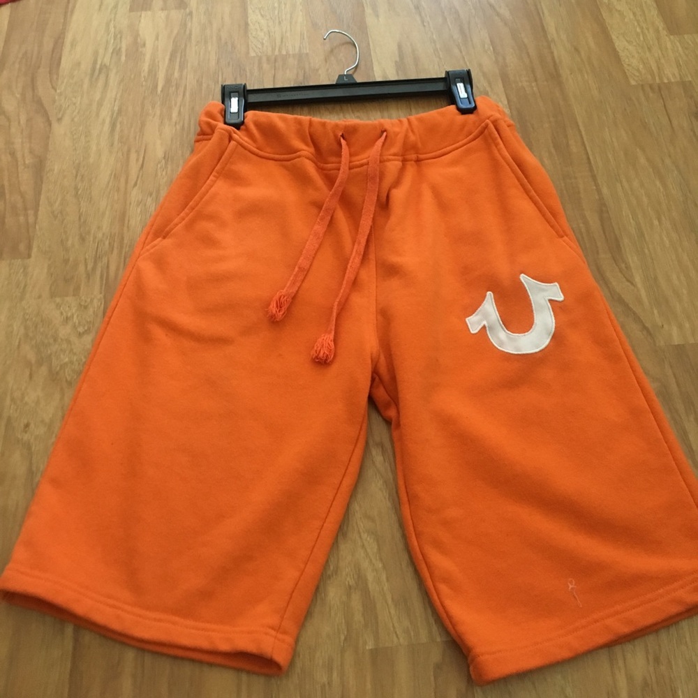 True Religion Men's Orange Sweatshorts Size M