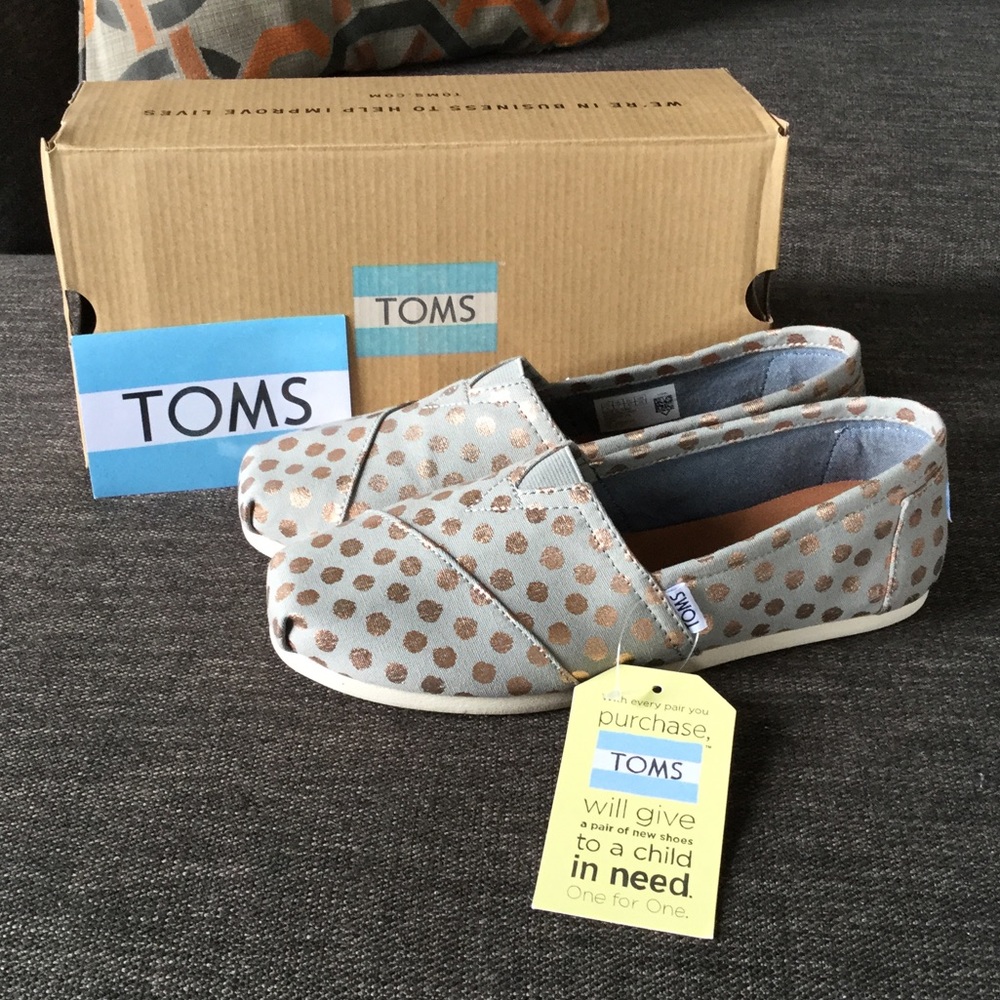 TOMS Women's Classic Grey/Rose Gold Polka Dot Sz 9