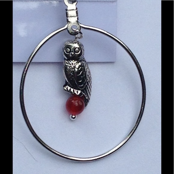 Carnelian Owl Hoop Earrings - Picture 3 of 4