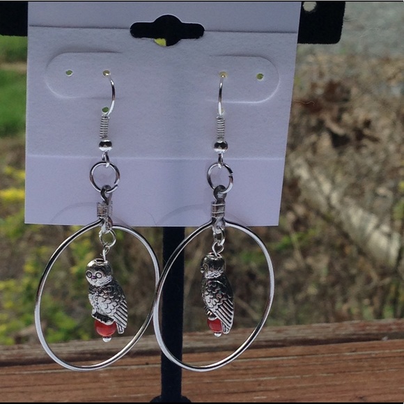Carnelian Owl Hoop Earrings - Picture 4 of 4