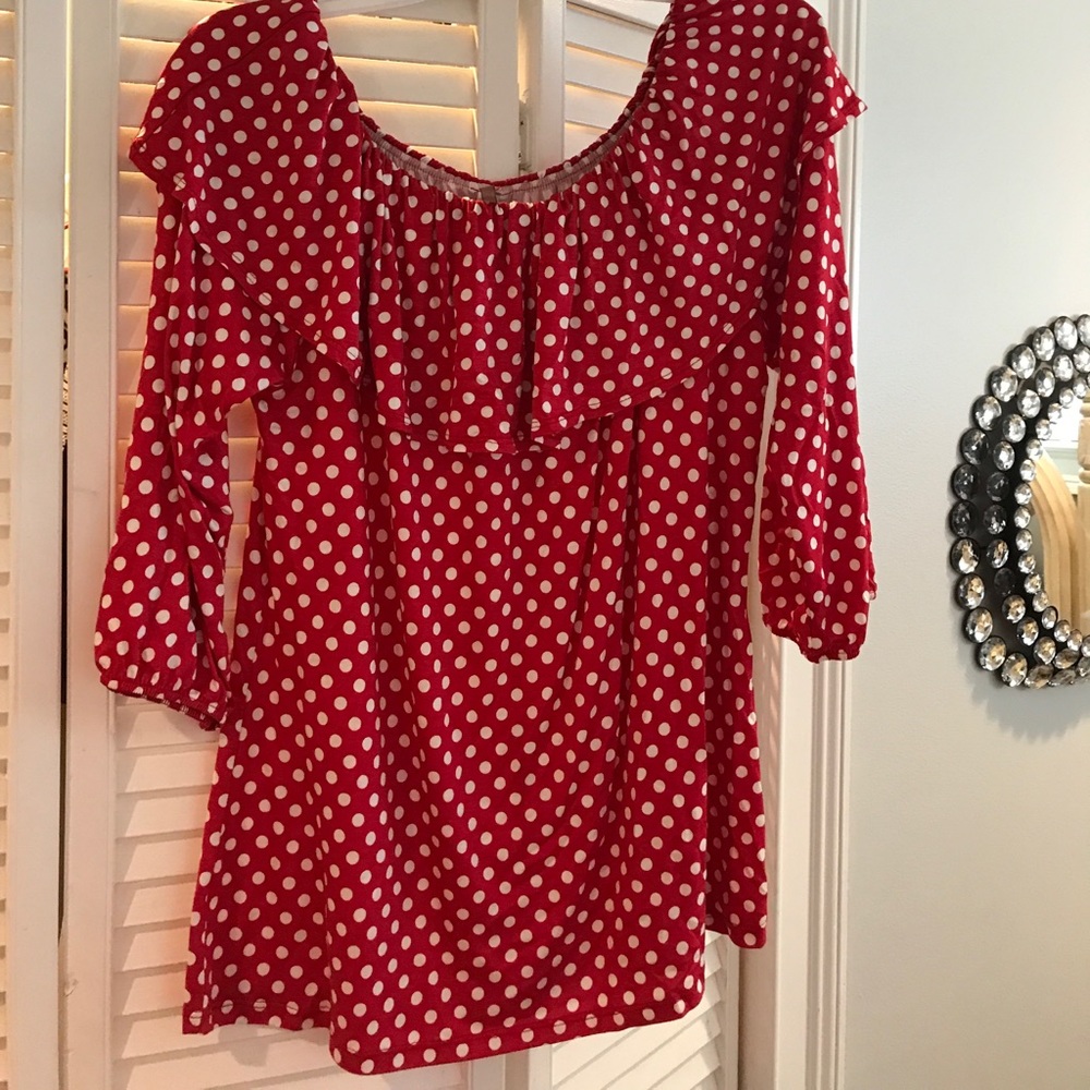 Moa ladies red and white polka dot top