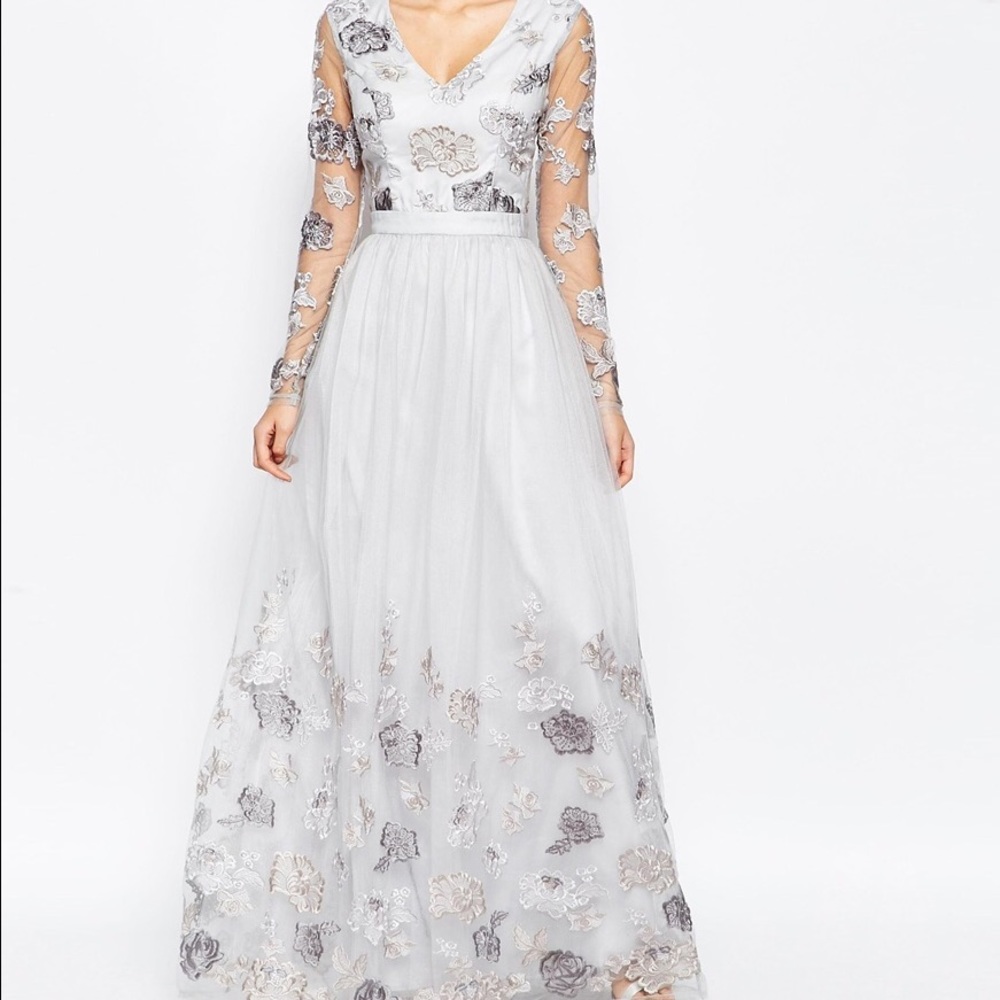 ChiChi London Open Back Dress w/Floral Embroidery