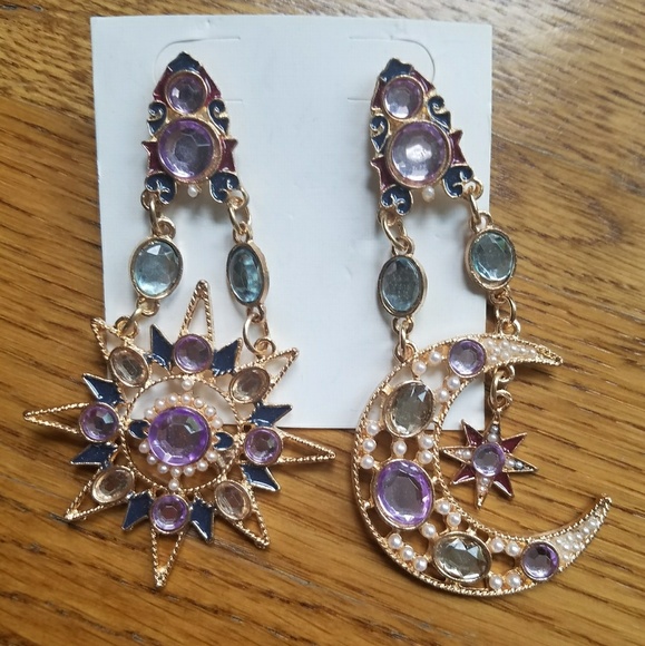 Jewelry - Sun Moon Stars bling earrings prom wedding NWT