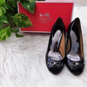 Elora Black Coach Wedges