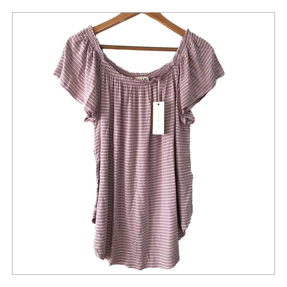 {Plus} Off The Shoulder Mauve Striped Top