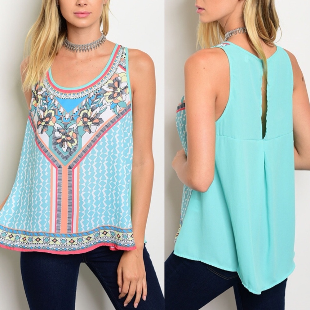 JAXXY floral print top - MINT - Picture 1 of 2