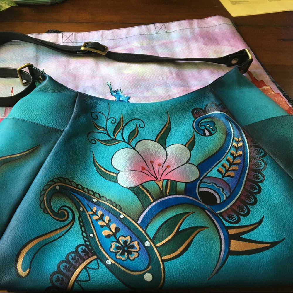 ANUSCHKA Denim Paisley bag Leather Hand Painted.