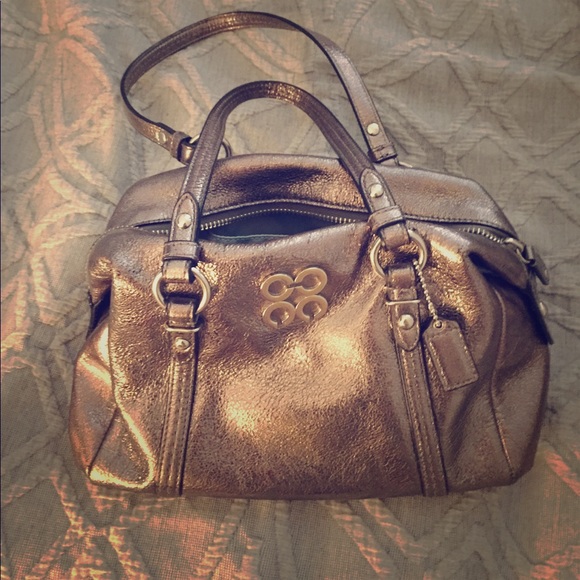 Coach Handbags - Vintage Early 2000s Coach Silver Leather with pale blue satin interior