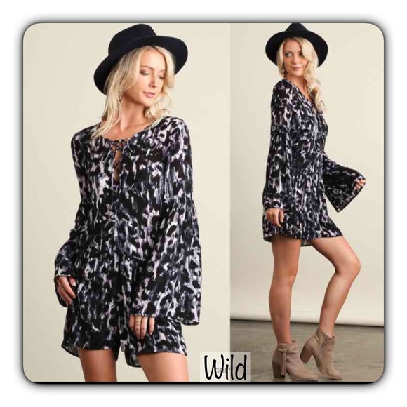 Flirty Animal Print Lace Up Romper SM - Picture 3 of 7