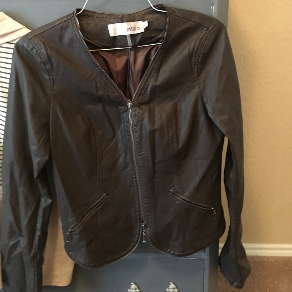 brown leather jacket