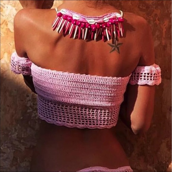 ✨ Lace summer crop top tank knitted off shoulder - Picture 2 of 6