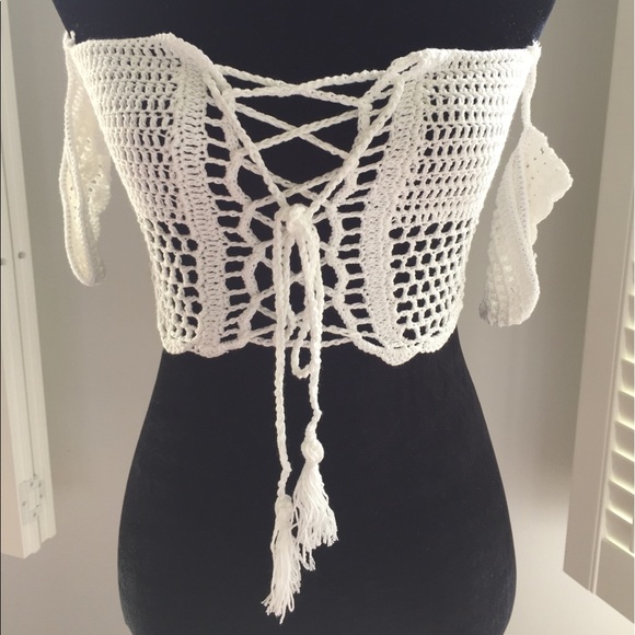 ✨ Lace summer crop top tank knitted off shoulder - Picture 5 of 6