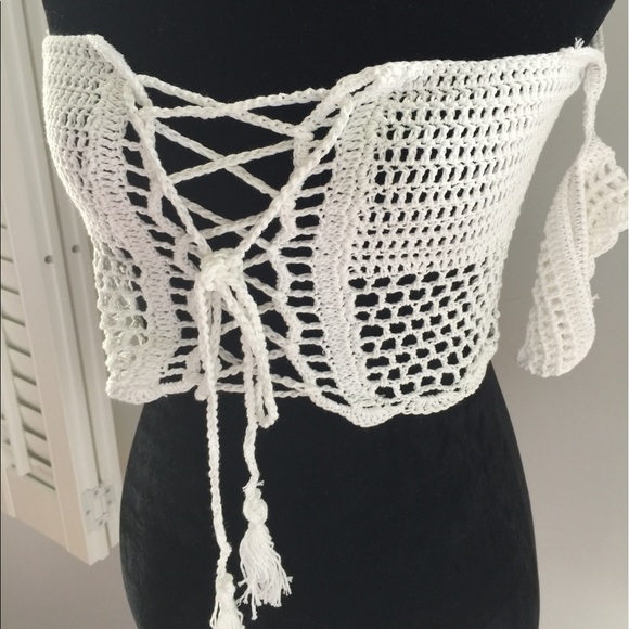 ✨ Lace summer crop top tank knitted off shoulder - Picture 4 of 6