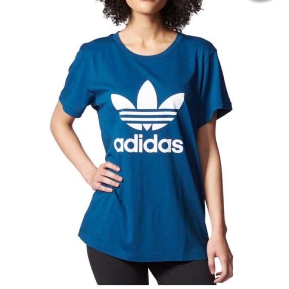 nwt adidas trefoil blue boyfriend graphic shirt - Picture 1 of 4