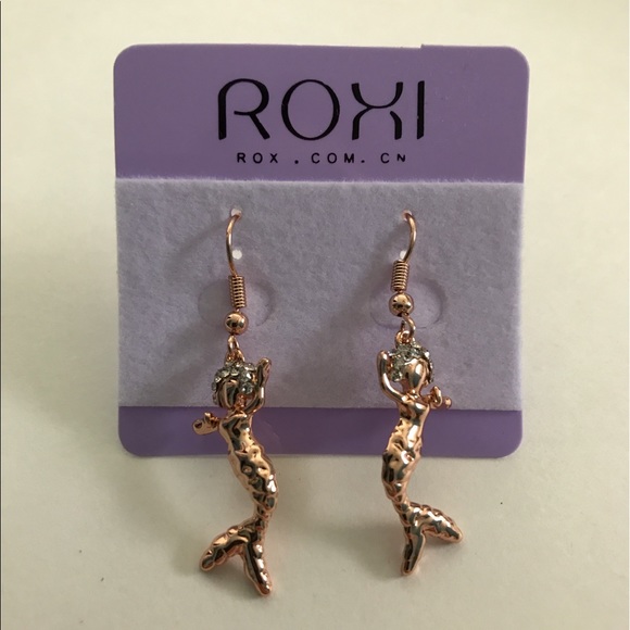 18K Rose Gold Plated Mermaid Pendant Earrings - Picture 1 of 3
