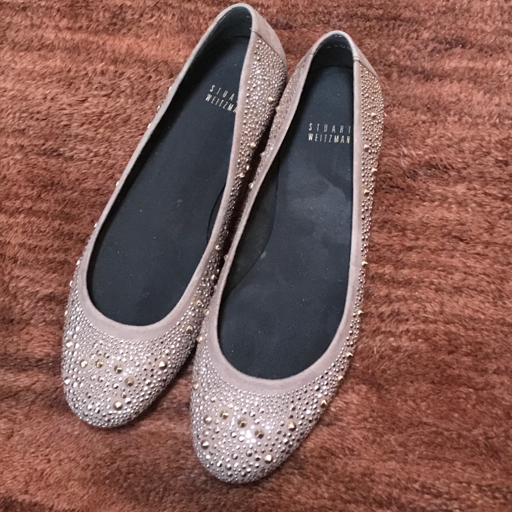 Size 8 Beige and jeweled Stuart Weitzman flats