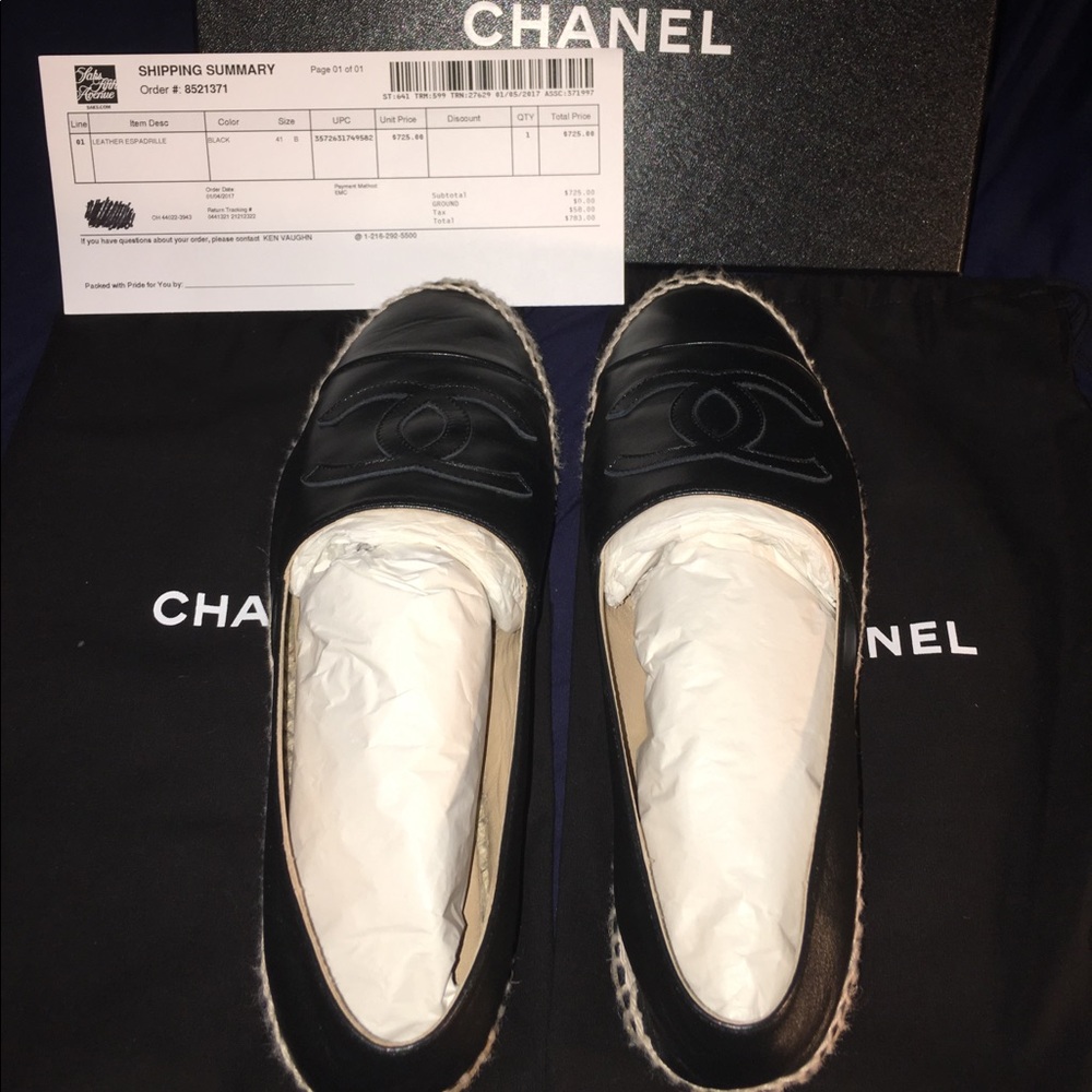 CHANEL Black Leather Espadrilles